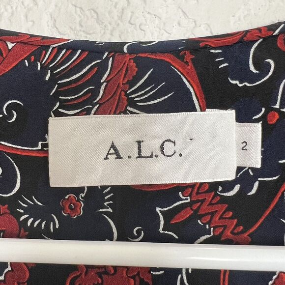 A.L.C. Dress Womens Size 2 Sullivan 100% Silk Floral Tie Waist Long Sleeve s26 - Picture 10 of 10